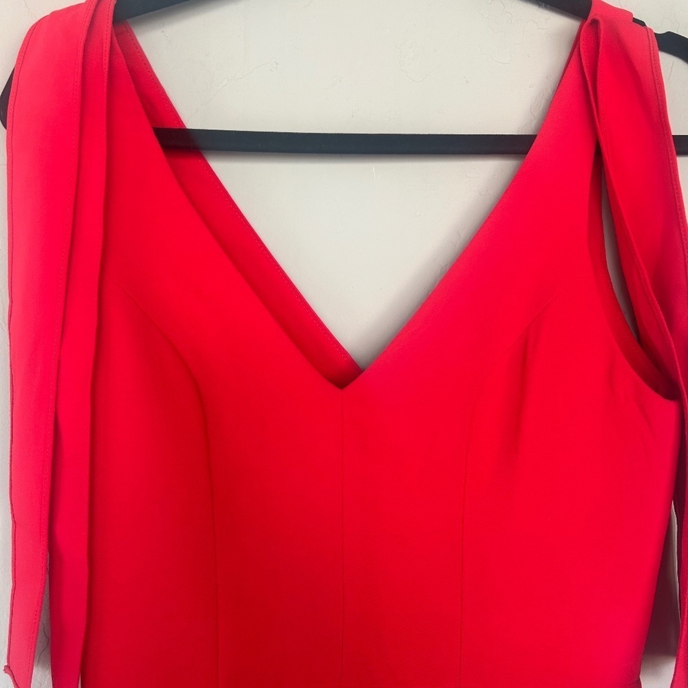 Amanda Uprichard Red Allora Dress Jumpsuit V-neck Petite Fitted Bodice Wide Leg - Picture 5 of 12